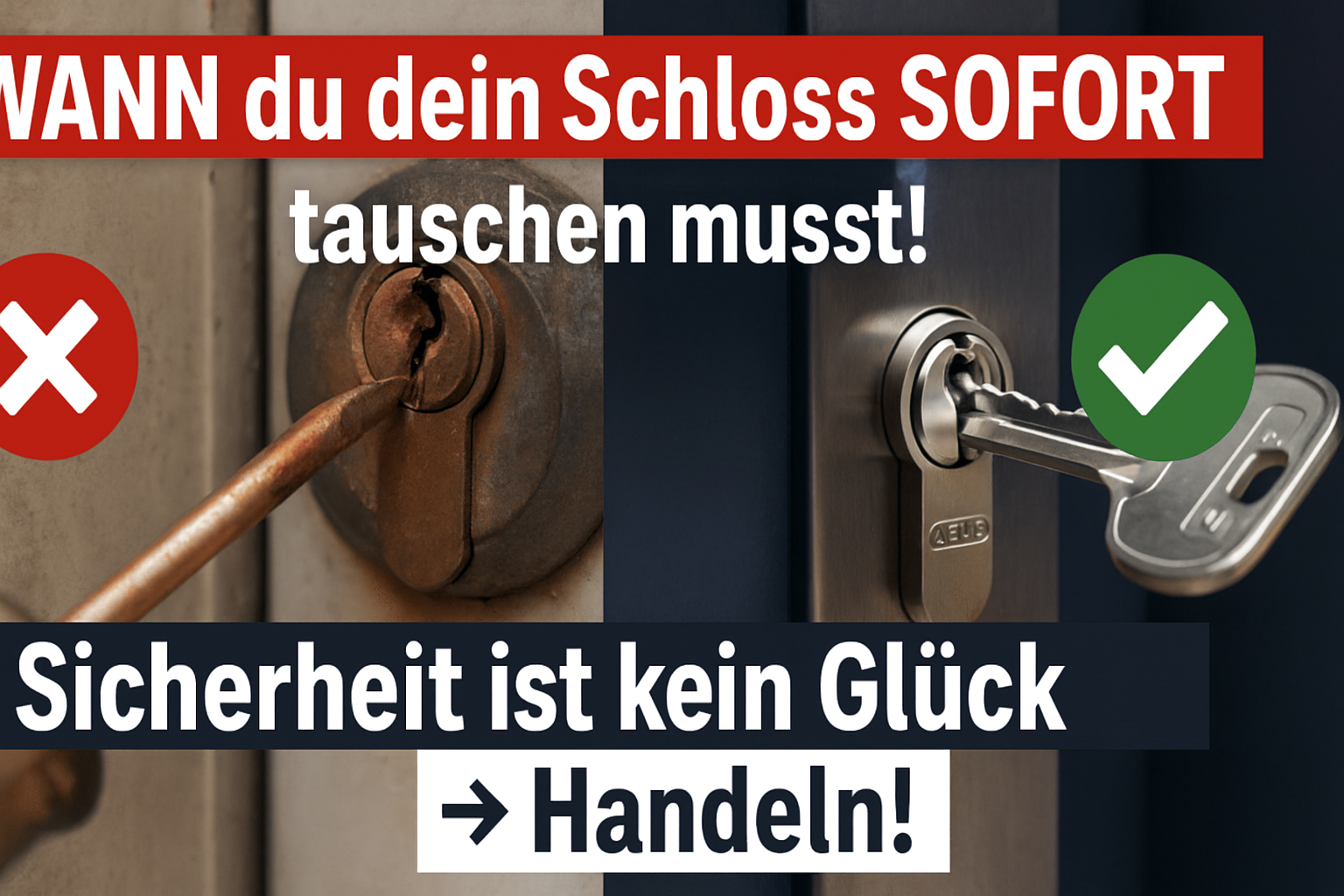 Warnsignale für defekte Schlösser: Rost, Schlüssel klemmt, Einbruchsspuren. Wann ein Schloss unbedingt ausgetauscht werden muss + Lösung.